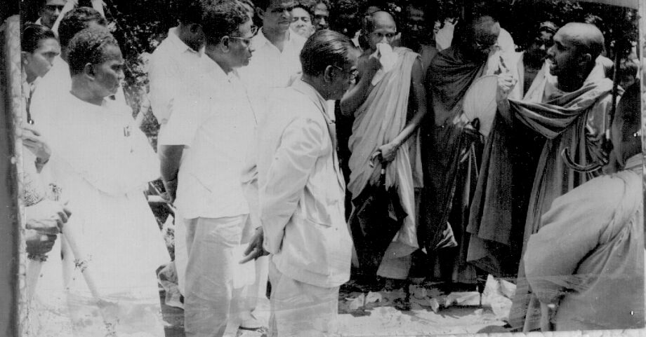 Bandaranaike and bhikkus July 1957 PM residence Colombo Sri Lanka