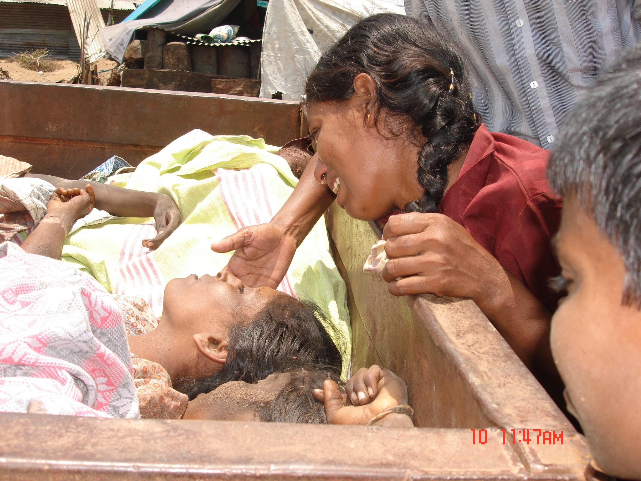 The aftermath of intense shelling by the Sri Lankan military on May 10th 2009.